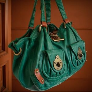 RARE FRYE TEAL GREEN SLOUGH LARGE LEATHER SHOULDER BAG